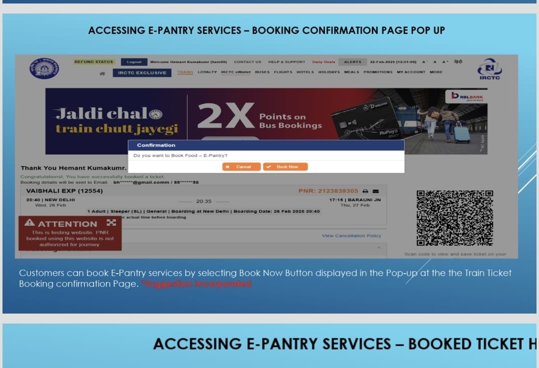 IRCTC E-Pantry Service Meal Booking for Passengers hummernews.in