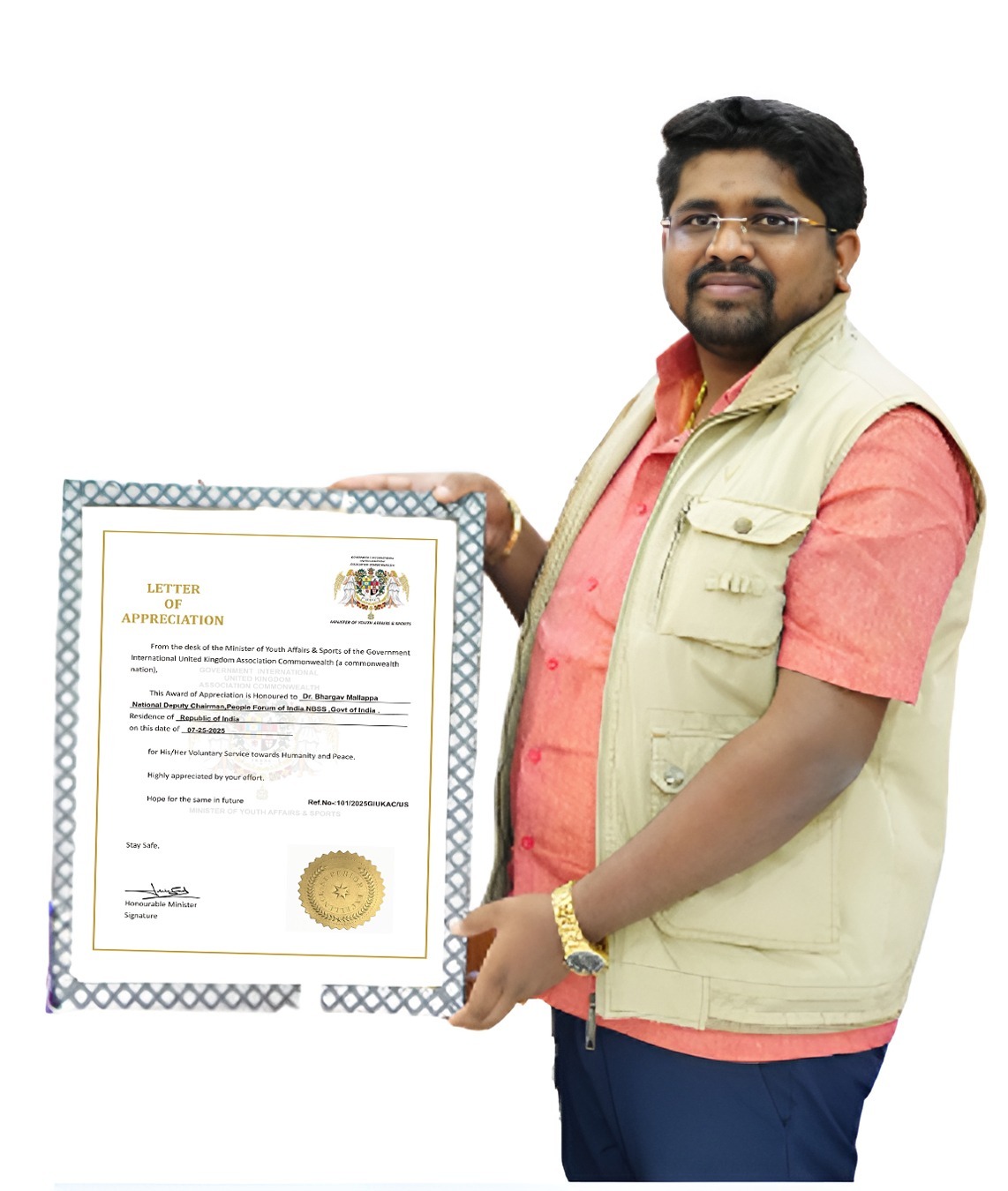 Dr. Bhargav Mallappa Recognised by International Commonwealth Body for Voluntary Service hummernews.in